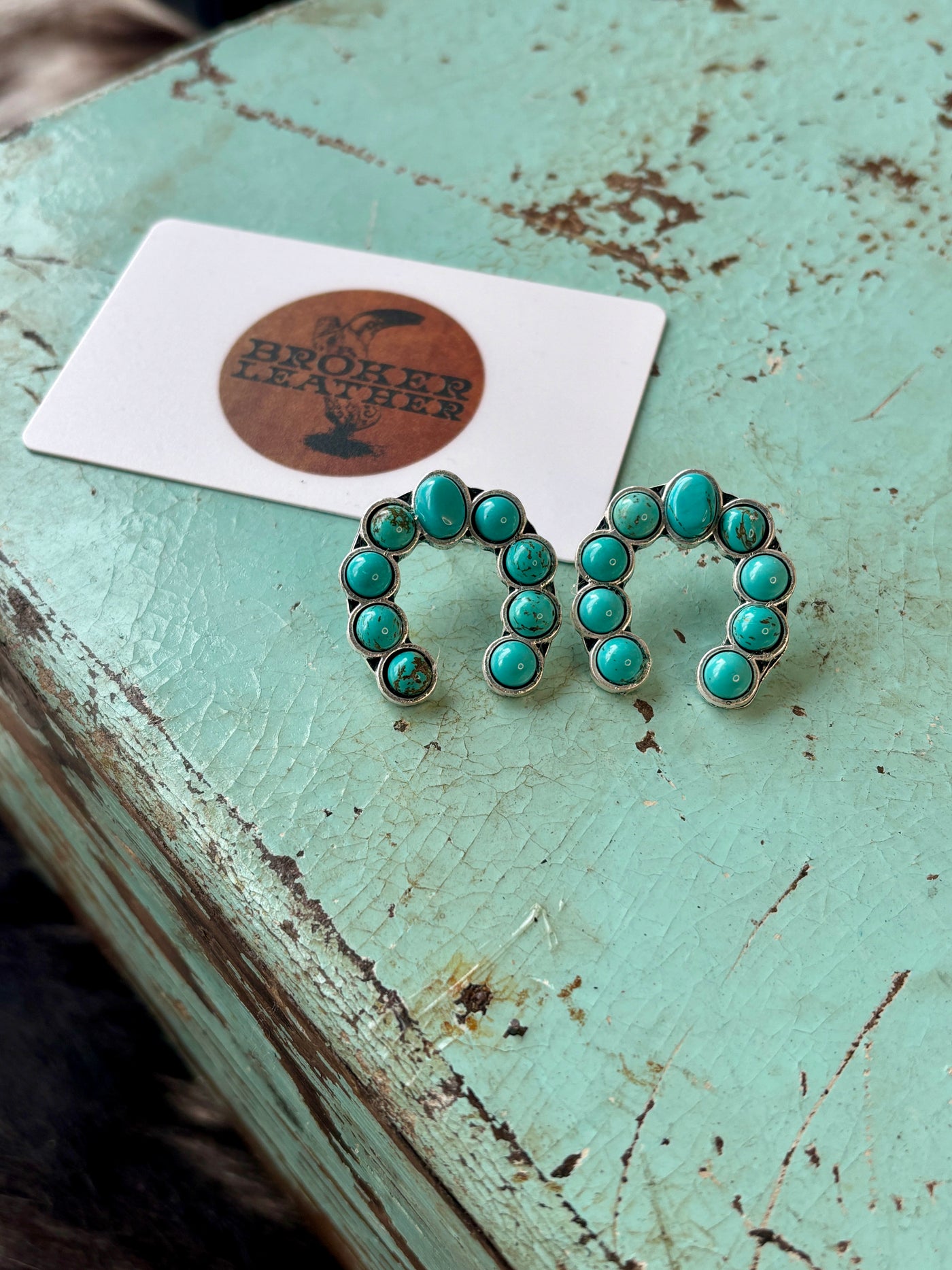 Western-style faux turquoise earrings perfect for a Western Cowgirl stocking stuffer.