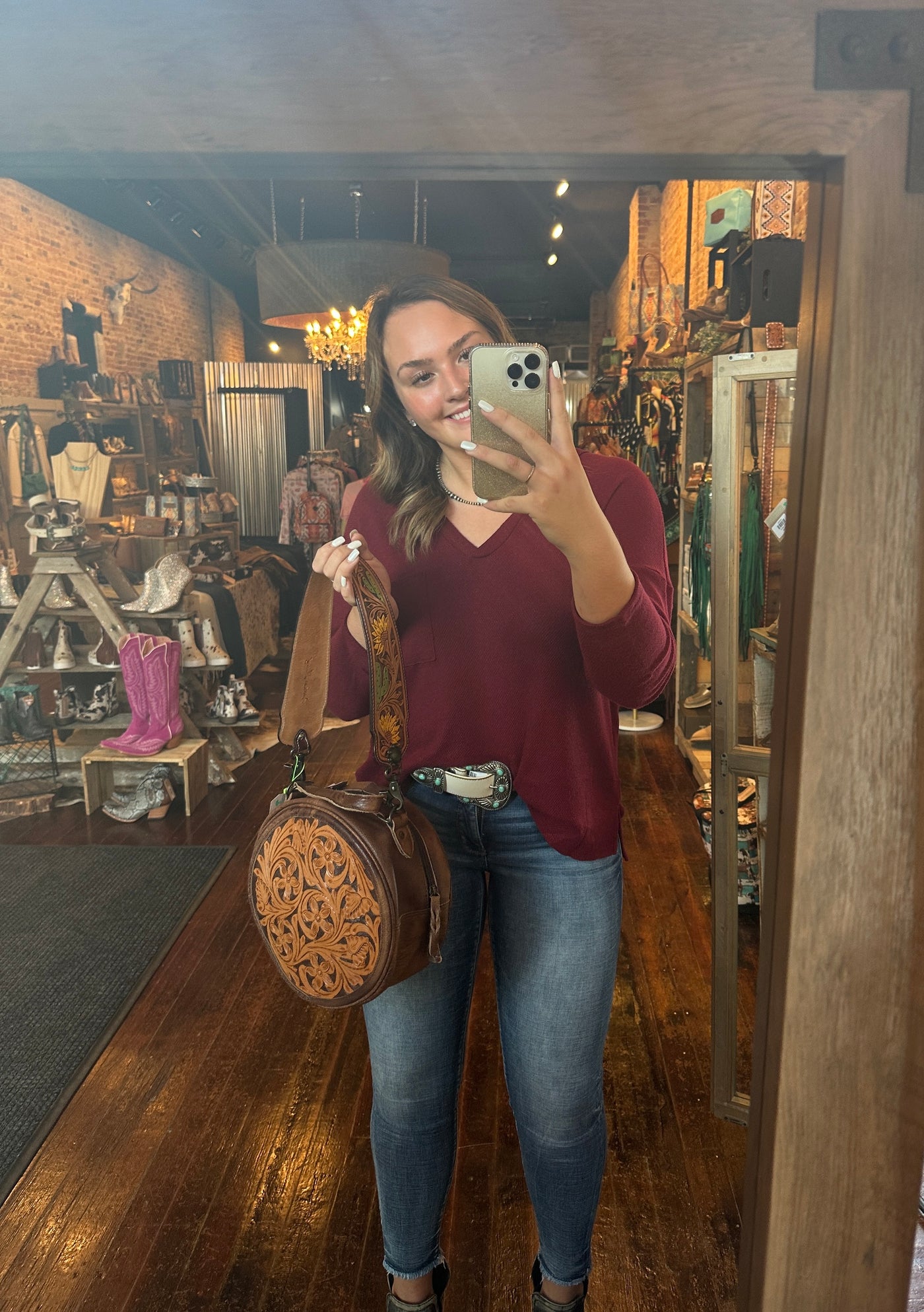 Tully Tooled & Painted Leather Purse Strap ✜ON SALE NOW: 40% OFF✜