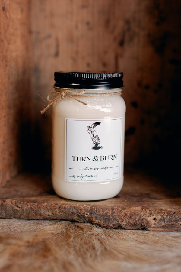 Turn & Burn Mason Jar Custom Candles & Wax Melts Large featuring a fun barrel racer theme making these a perfect Christmas gift for your cowgirl.