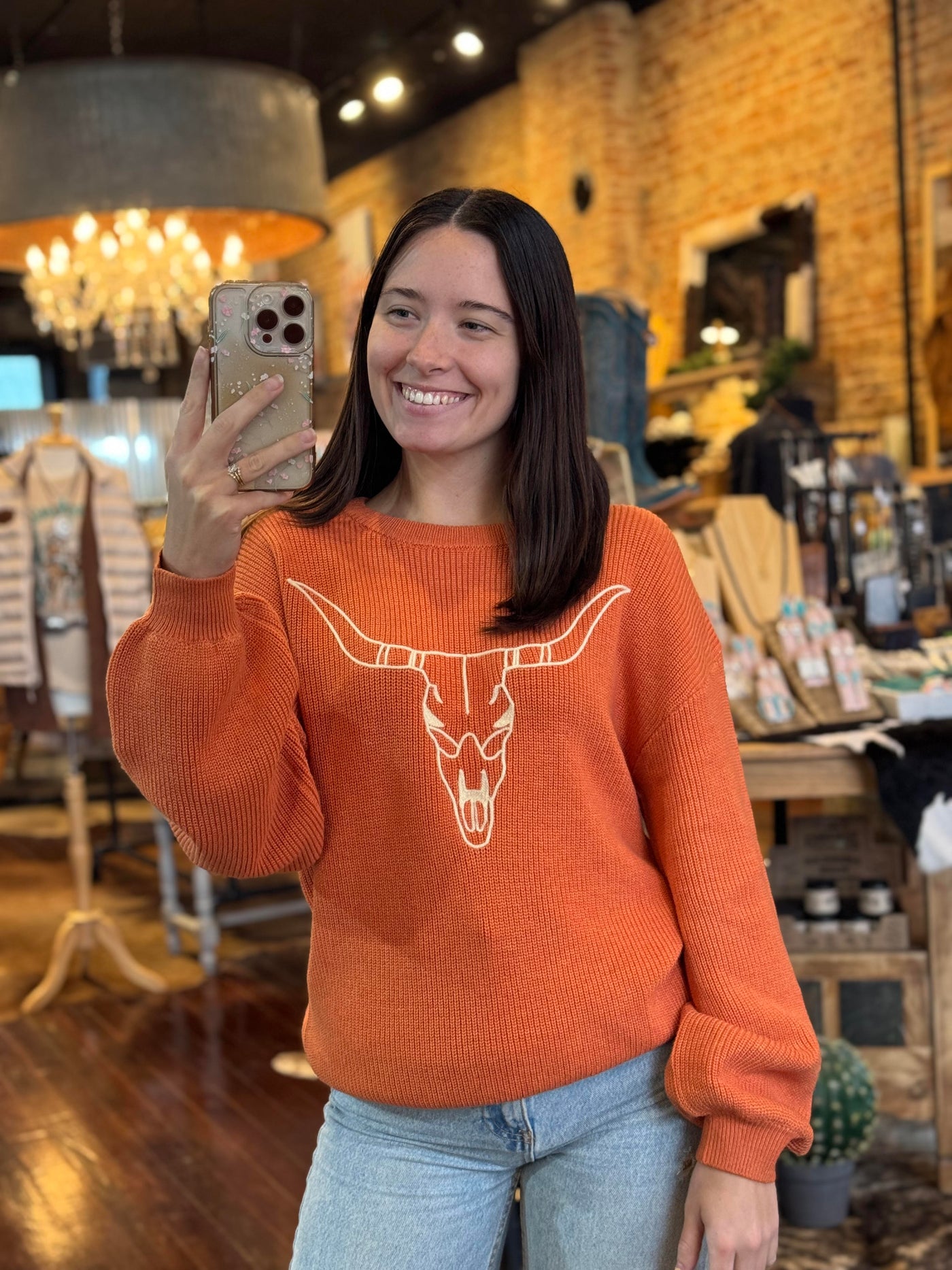 Wacey Cow Skull Sweater [Orange]