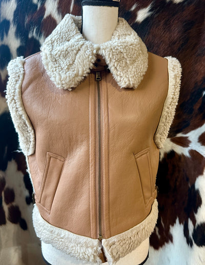 The brand new Wallen Faux Leather Shearling Vest now available downtown Waukon, IA at Broker Leather.