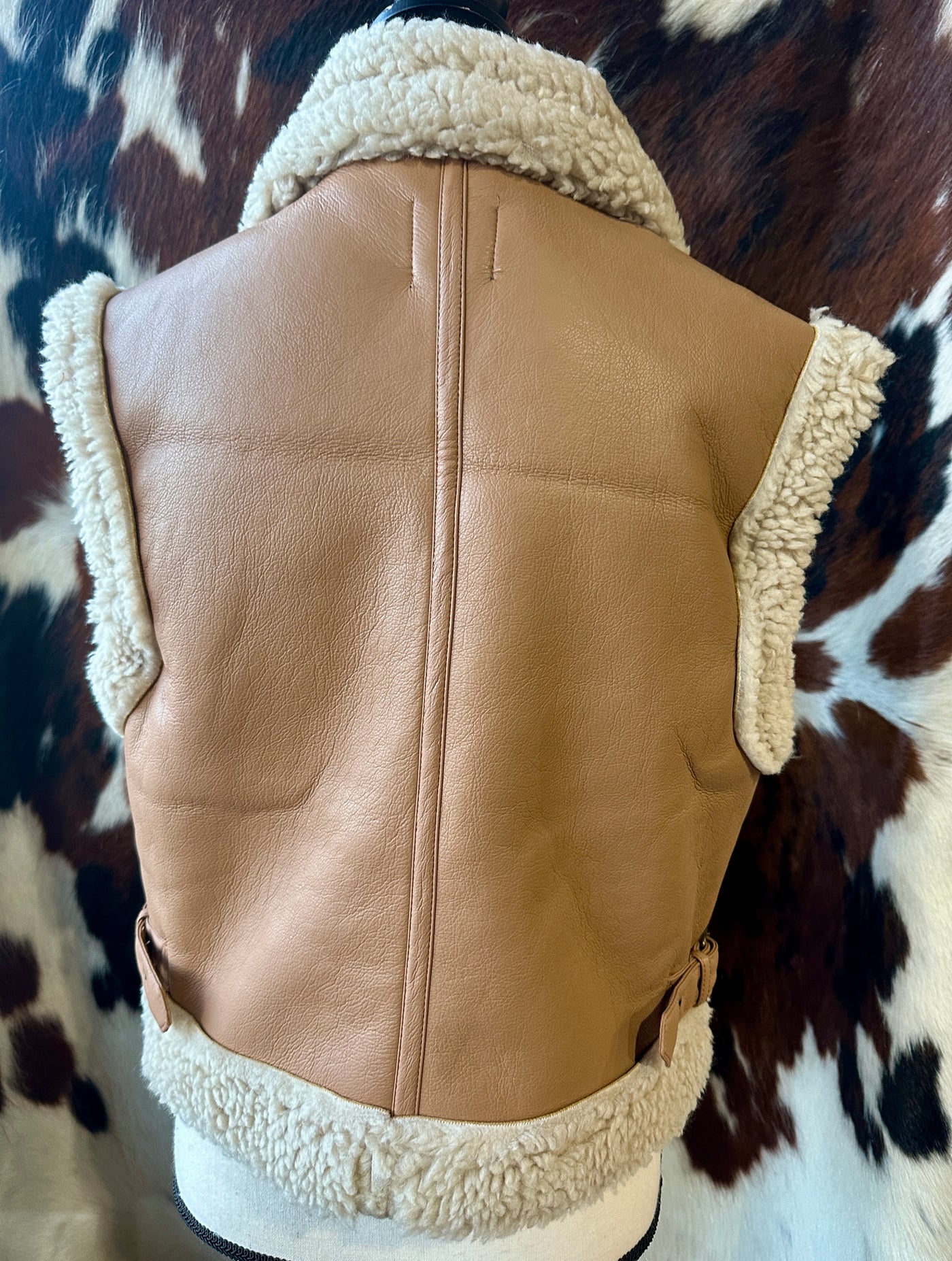 The Wallen Faux Leather Shearling Vest now available at the Western Boutique downtown Waukon, Iowa: Broker Leather.