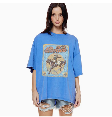 Stock photo of the front side of our Walter Rodeo Cowboy Mineral Washed Graphic Tee.