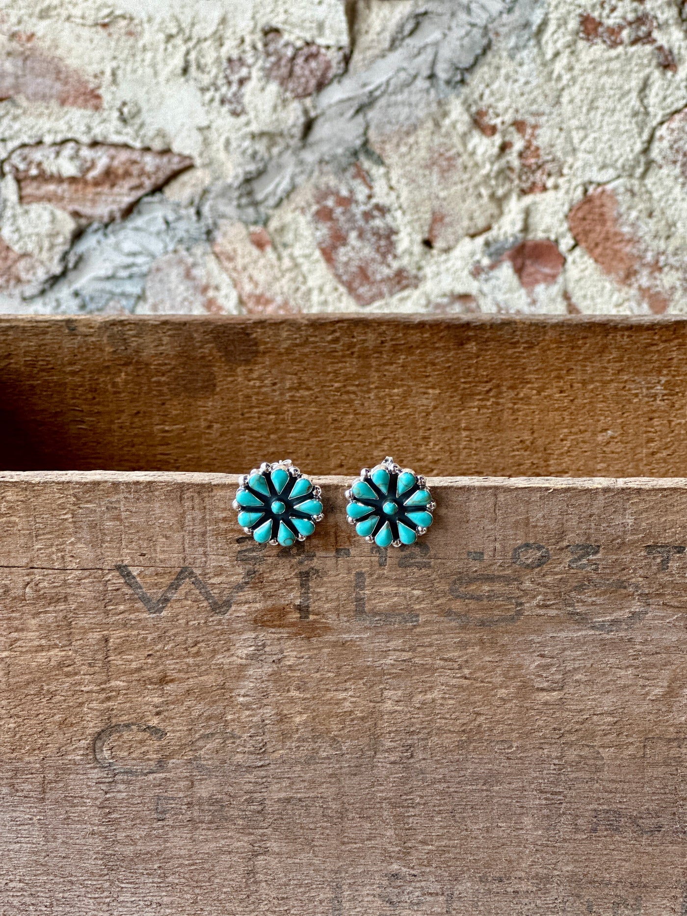 Close-up of the Watch Yourself Authentic Turquoise Cluster Earrings showcasing their vibrant turquoise stones.