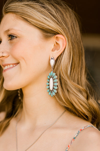 Woods Faux Turquoise and White Buffalo Cluster Earrings