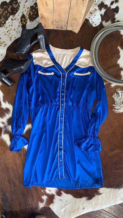 Draya Satin Western Yoke Dress [Blue]