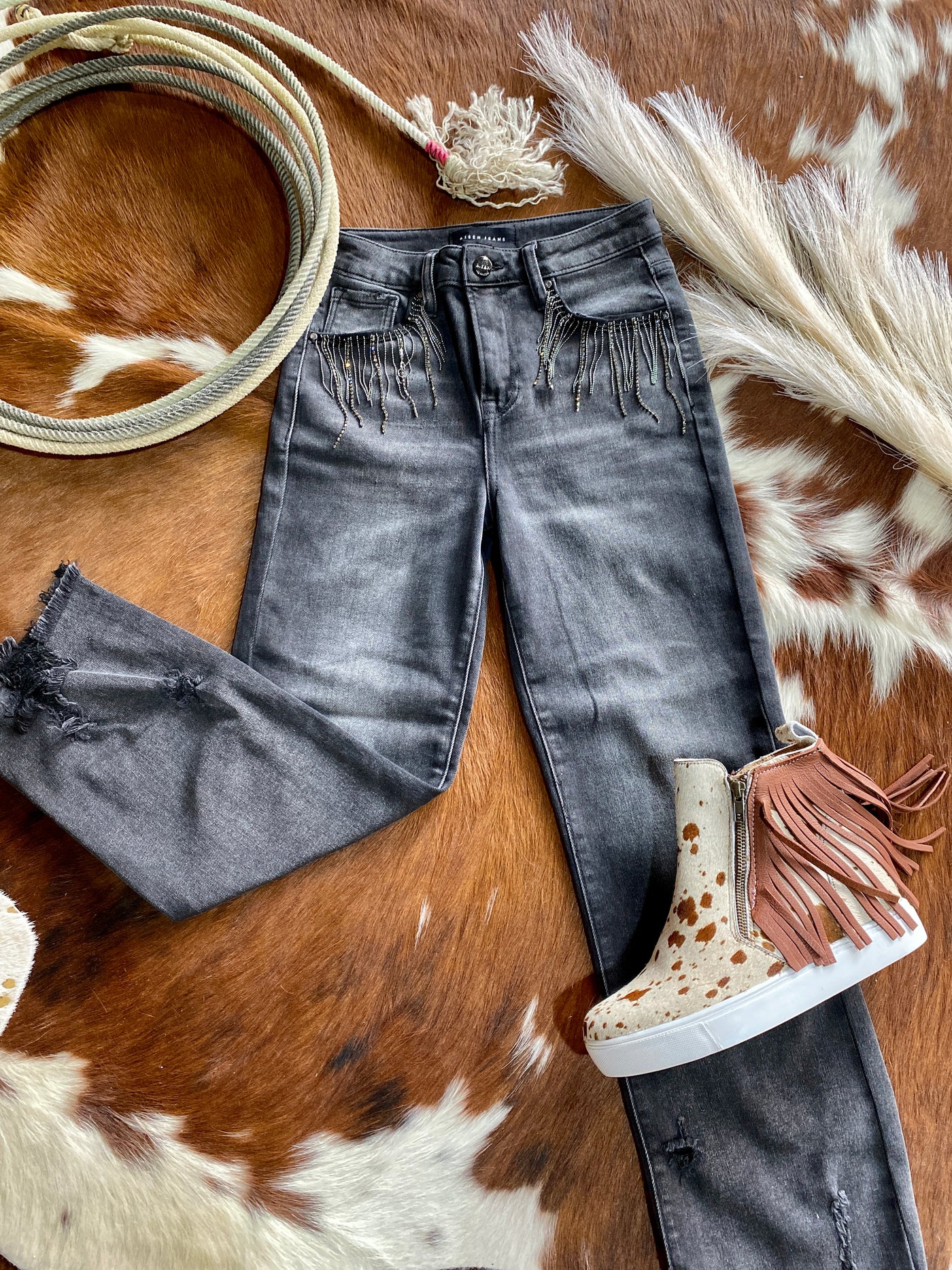 Kathy High Waisted Cropped Rhinestone Jeans ✜ON SALE NOW✜