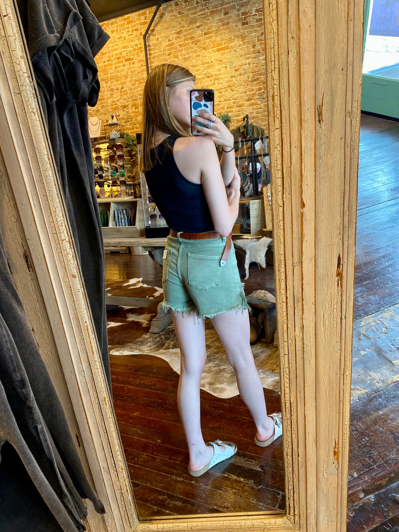 Karla High-Rise Denim Shorts [Olive] ✜ON SALE NOW✜