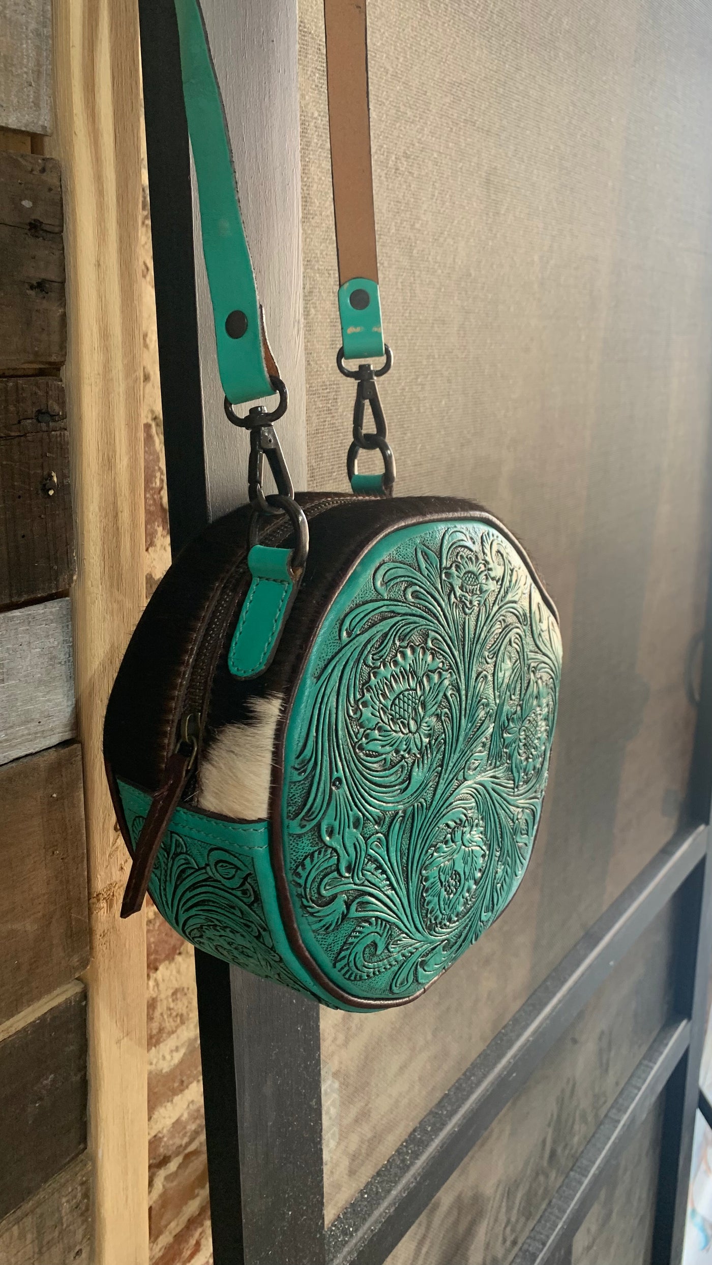 Kara Cowhide And Tooled Leather Canteen Bag