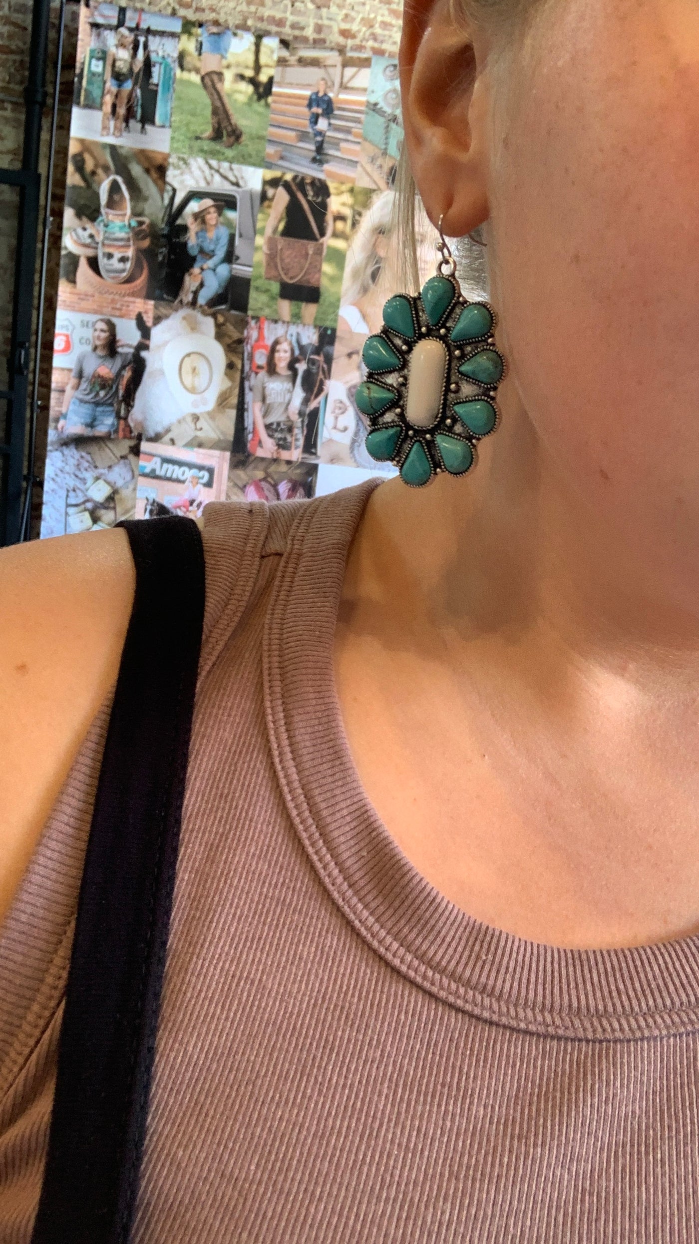John Wayne Faux Turquoise And White Buffalo Cluster Earrings
