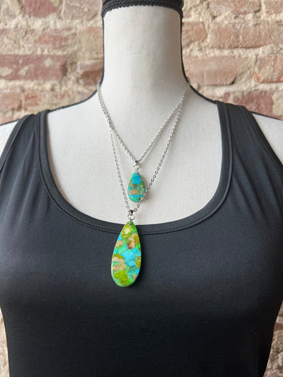 Peggy Faux Turquoise Teardrop Layered Necklace  ✜ON SALE NOW: 40% OFF✜