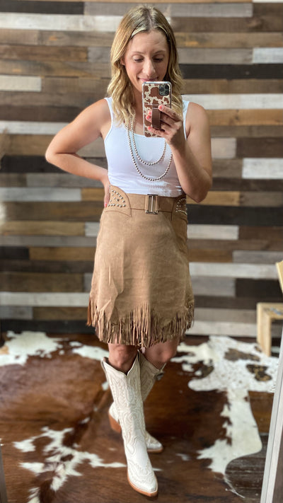Kody Suede Studded Fringe Skirt ✜ON SALE NOW✜