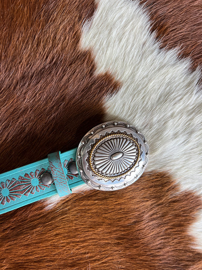 Lily Turquoise Tooled Leather Concho  Belt