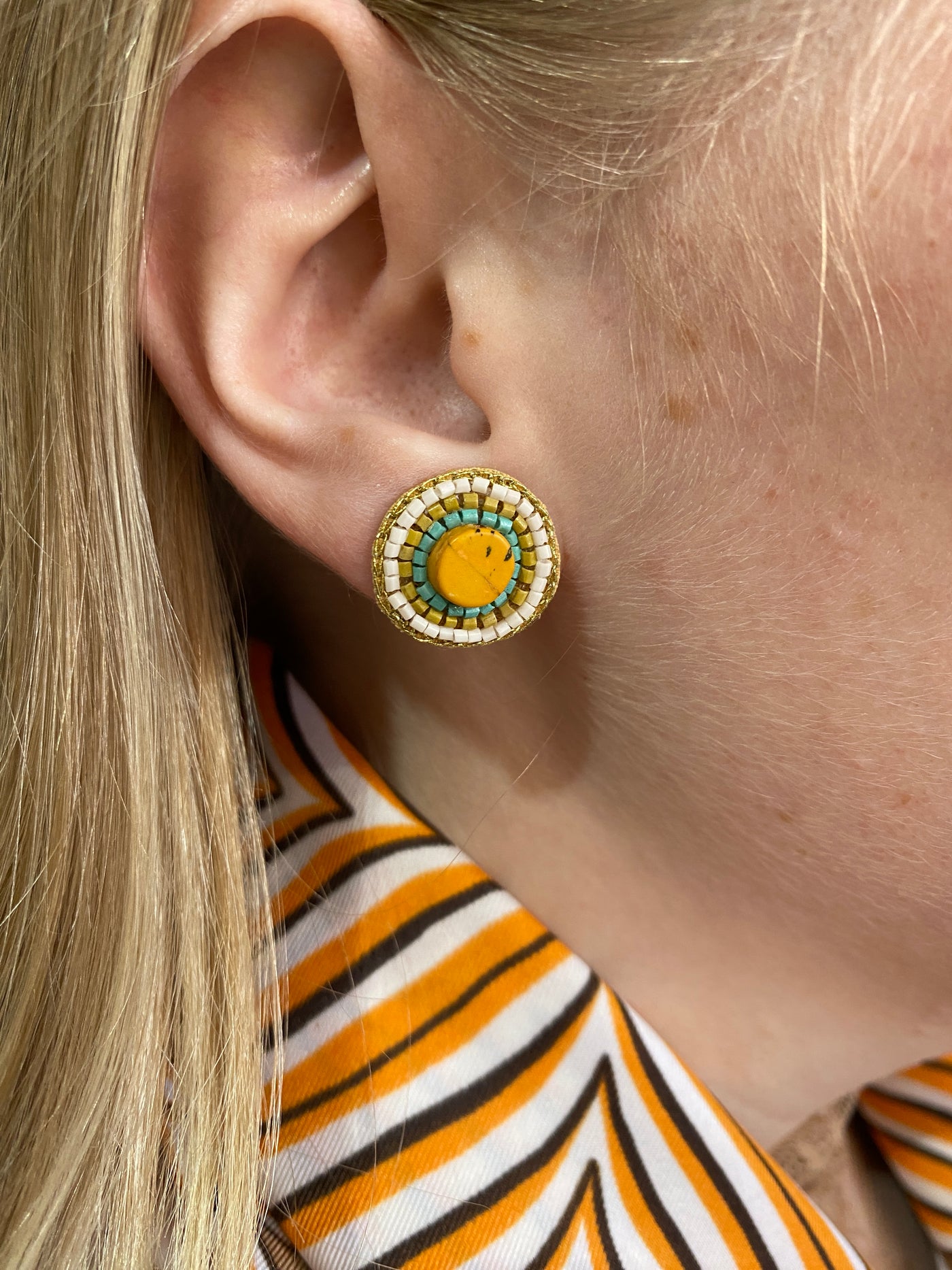 Kayanne Mustard Gemstone & Beaded Earrings