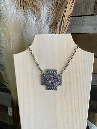 Elissa Silvertone Kodiak Cross Necklace ✜ON SALE NOW✜