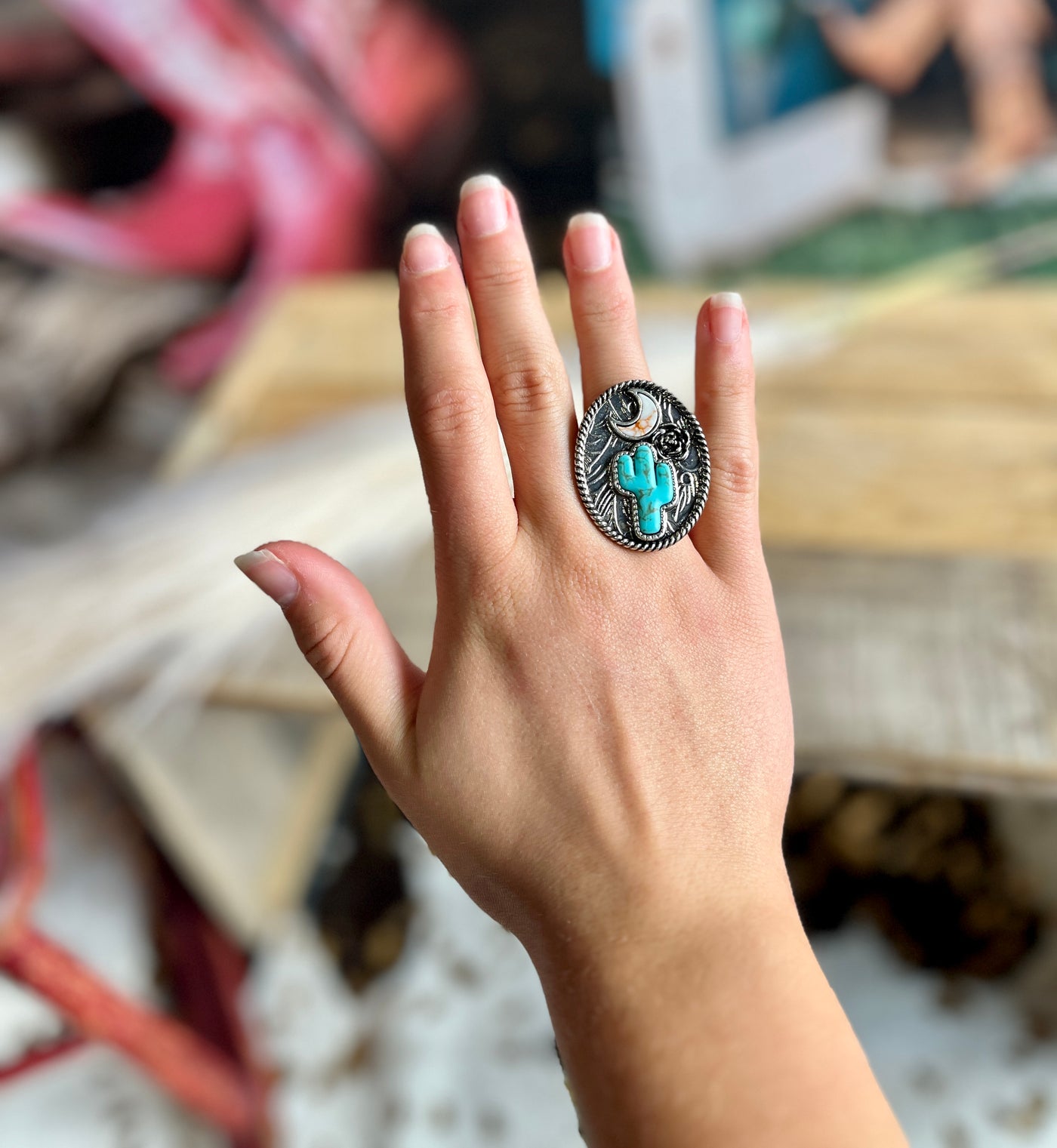 Danika Faux Turquoise Cactus Ring