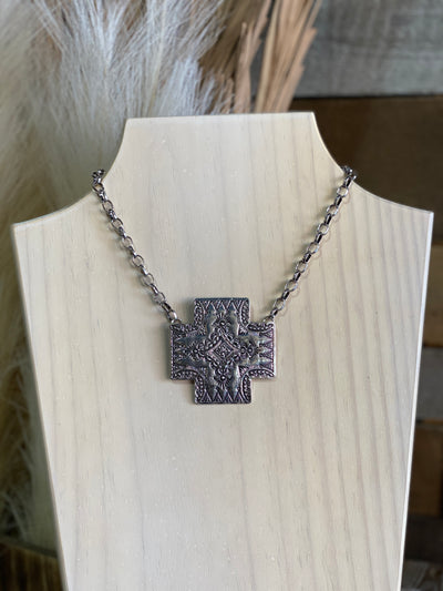 Elissa Silvertone Kodiak Cross Necklace ✜ON SALE NOW✜