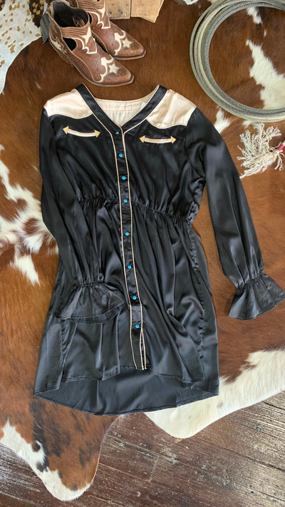 Draya Satin Western Yoke Dress [Black]