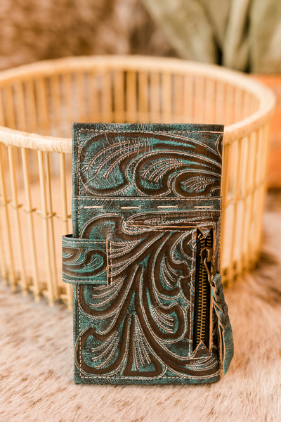 Ricardo Floral Tooled Organized Wallet [Aqua]