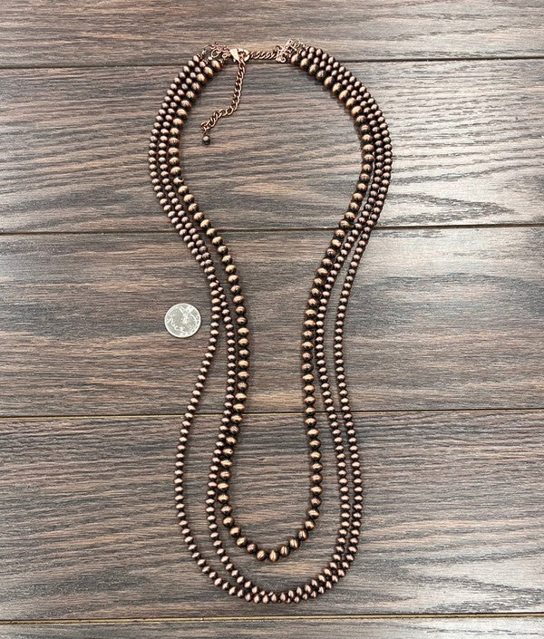 Maya Layered 3-strand Copper Navajo Pearl Necklace