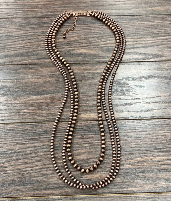 Maya Layered 3-strand Copper Navajo Pearl Necklace