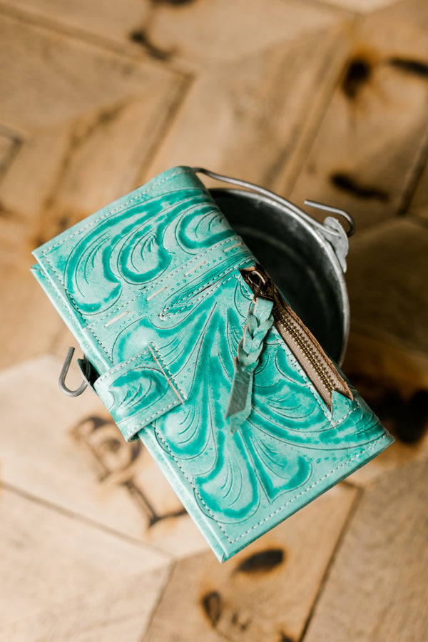 Ricardo Floral Tooled Organized Wallet [Teal]