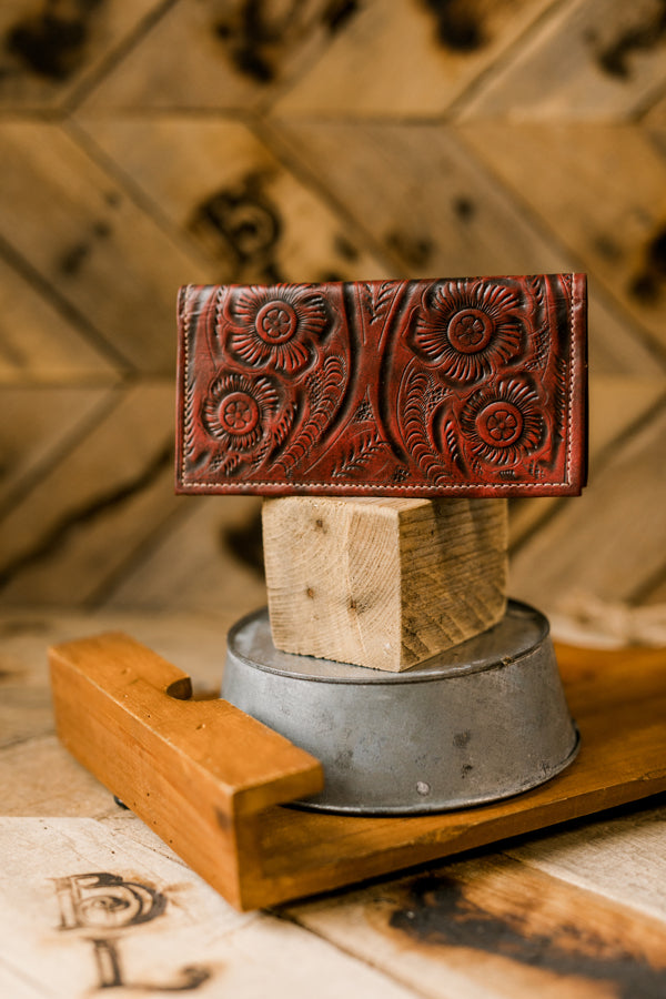 McCrae Tooled Checkbook Cover/Wallet [Oxblood]