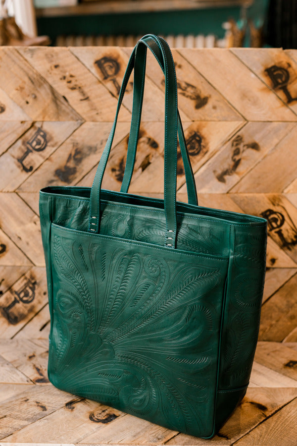 Harmony Tooled Leather Tote Bag [Teal] ✙PREORDER closes 2/27✙