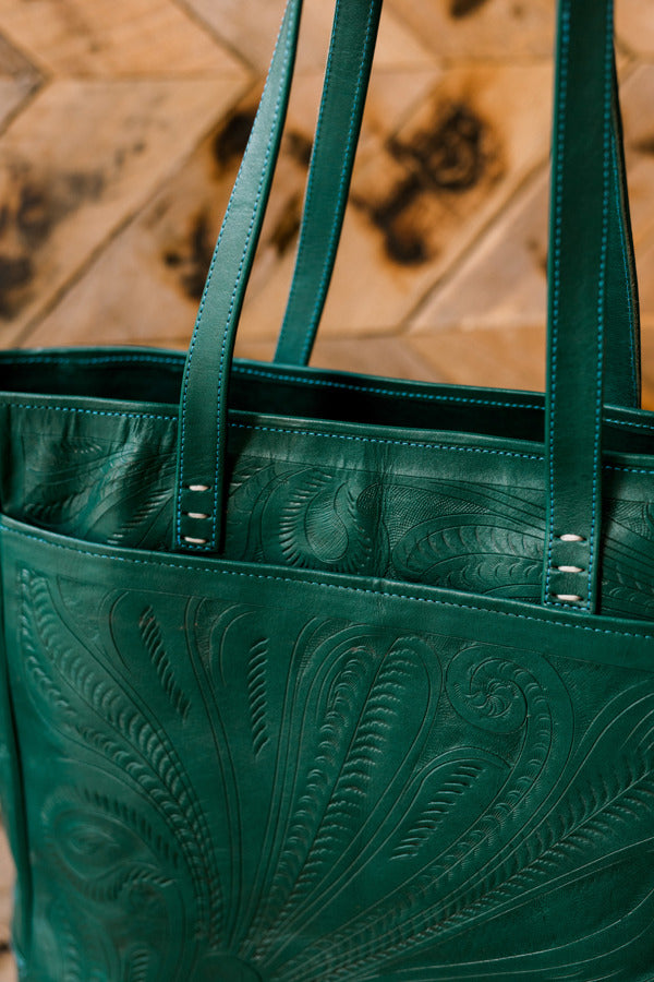 Harmony Tooled Leather Tote Bag [Teal] ✙PREORDER closes 2/27✙