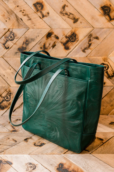 Harmony Tooled Leather Tote Bag [Teal] ✙PREORDER closes 2/27✙