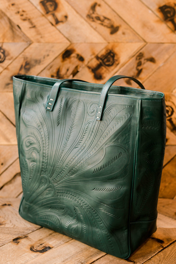 Harmony Tooled Leather Tote Bag [Teal] ✙PREORDER closes 2/27✙