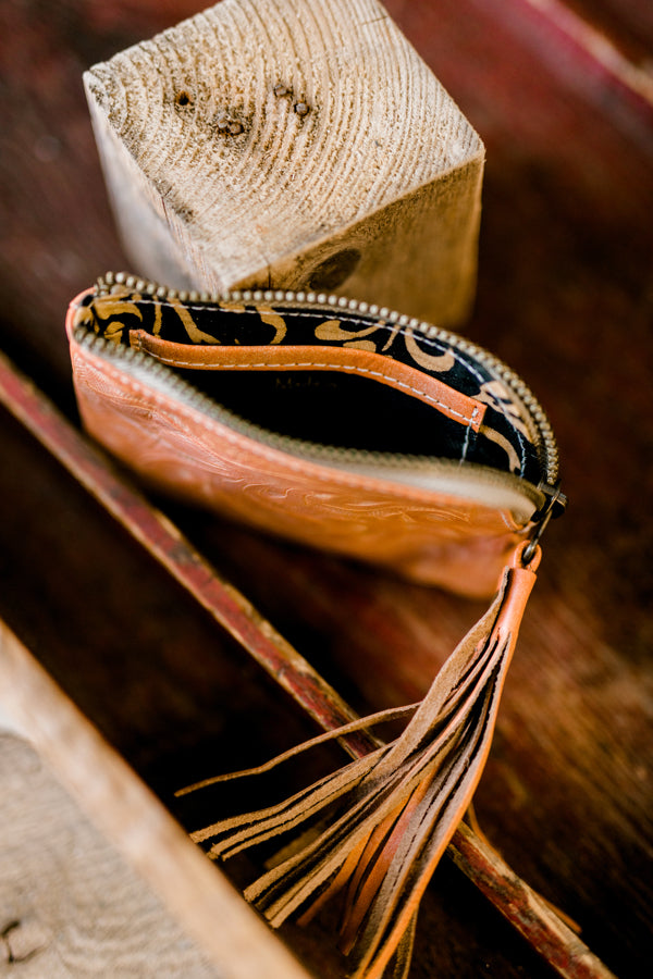 Sheridan Tooled Leather Coin Pouch with Tassel [Coral]