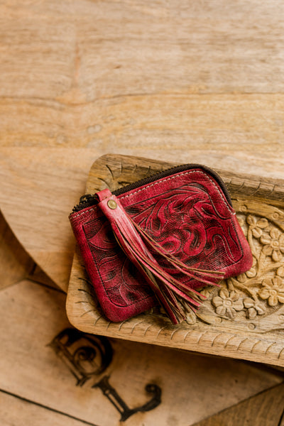 Sheridan Tooled Leather Coin Pouch with Tassel [Rose]