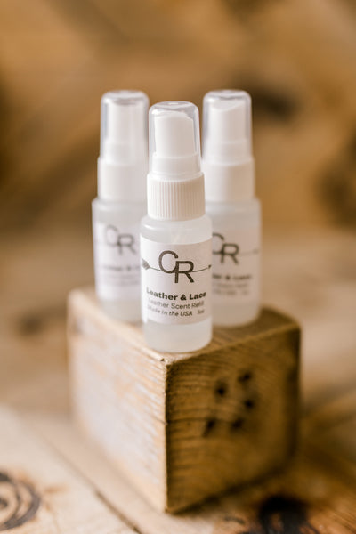 Leather Air Freshener Scent Refill [Leather & Lace] Plastic Spray Bottle 
Available Now at Broker Leather downtown Waukon, Iowa.
