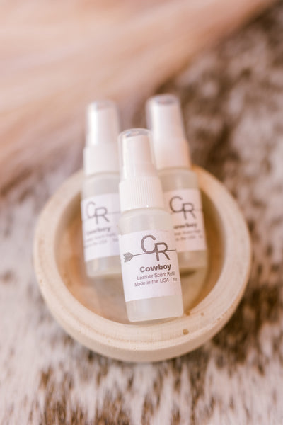 Broker Leather's Leather Air Freshener Scent Refill [Cowboy Scent] in Plastic Bottles.