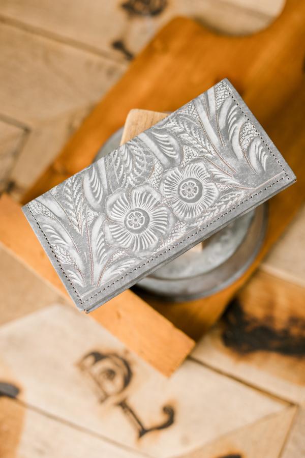 McCrae Tooled Checkbook Cover/Wallet [Whitewash]