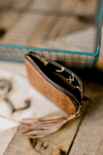 Sheridan Tooled Leather Coin Pouch with Tassel [Bone]