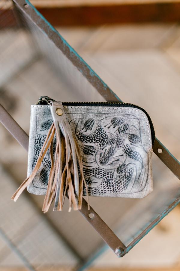 Sheridan Tooled Leather Coin Pouch with Tassel [Slate]