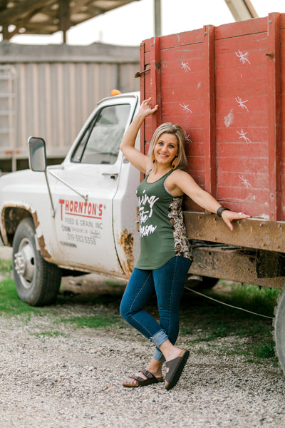Comfort-focused sandals with cork midsole and EVA outsole, modeled by Broker Leather owner, Brianne Huiskamp