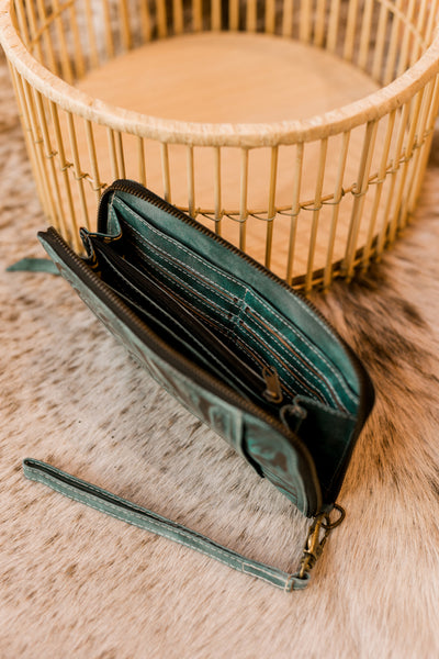 Mathis Tooled Leather Organized Wristlet [Aqua] ✙PREORDER✙