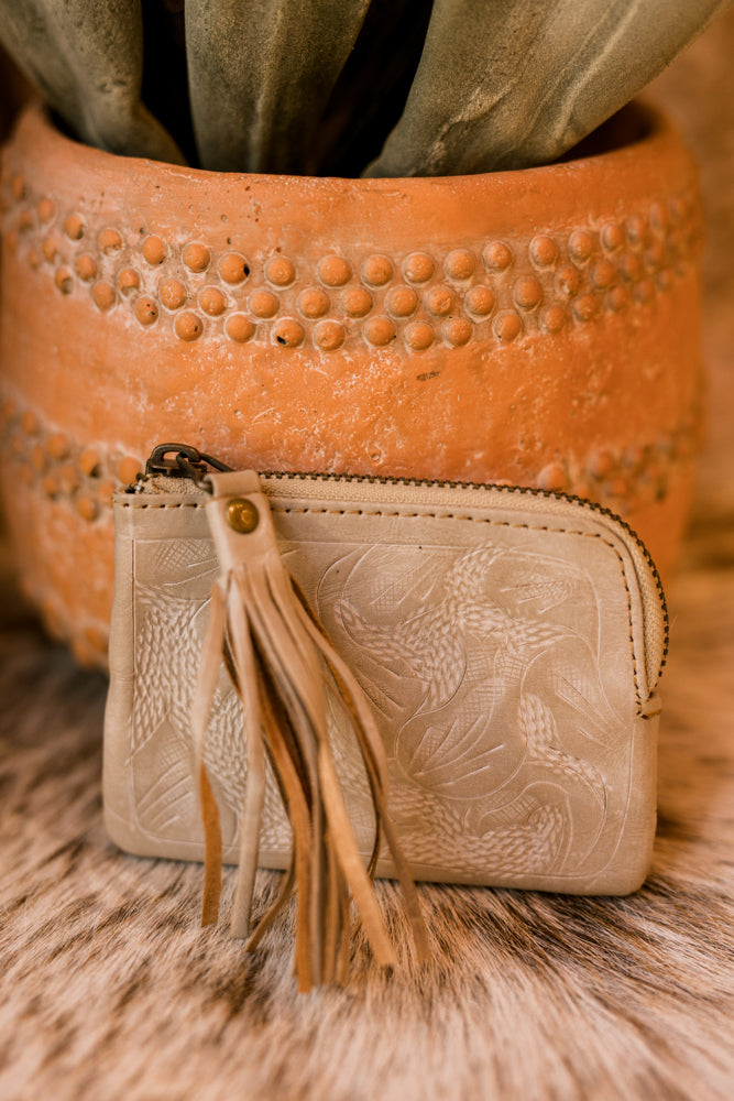 Sheridan Tooled Leather Coin Pouch with Tassel [Bone]