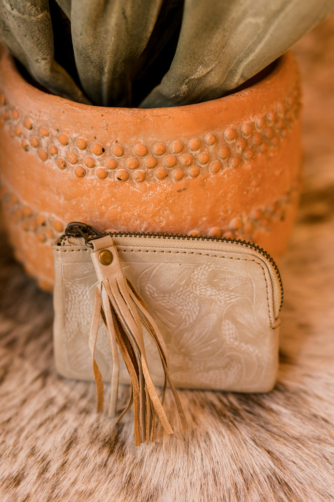 Sheridan Tooled Leather Coin Pouch with Tassel [Bone]