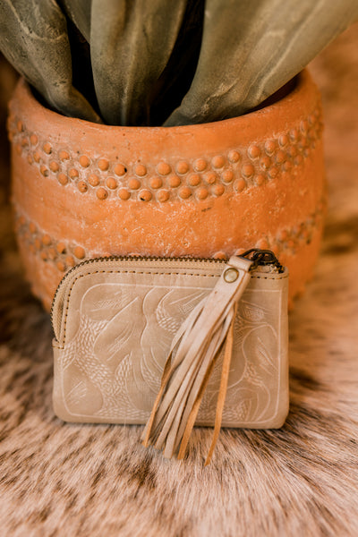 Sheridan Tooled Leather Coin Pouch with Tassel [Bone]