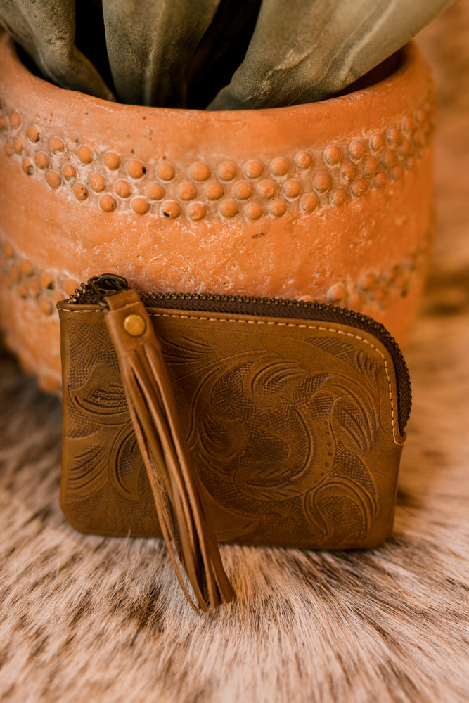 Sheridan Tooled Leather Coin Pouch with Tassel [Natural]