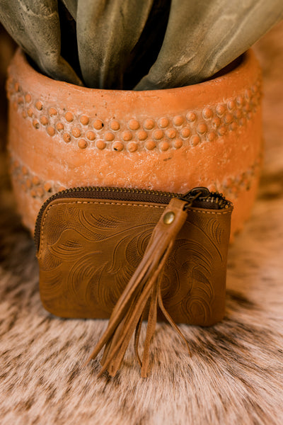 Sheridan Tooled Leather Coin Pouch with Tassel [Natural]